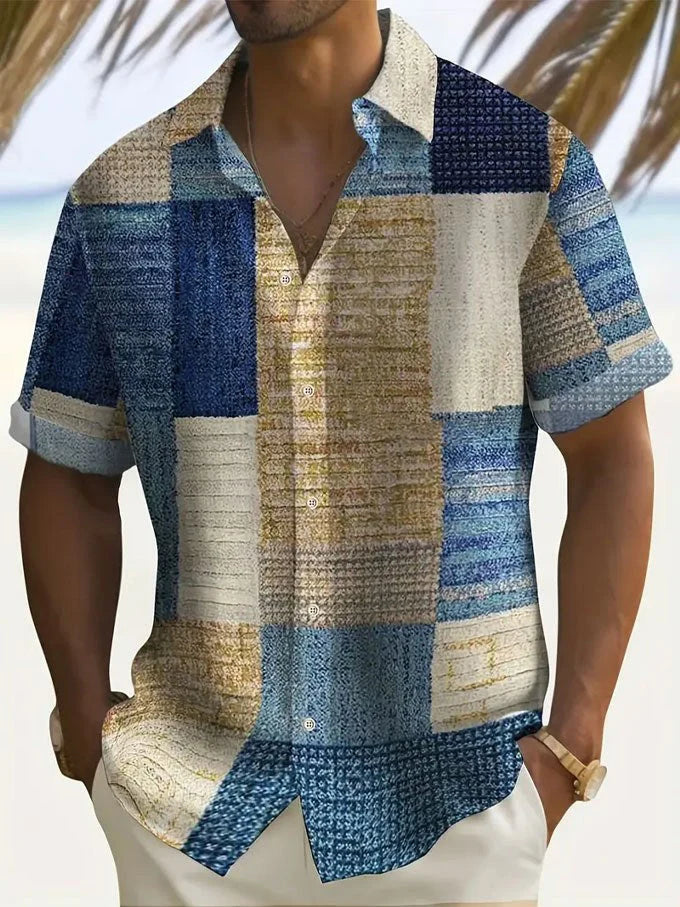 Afron | Color Block Short Sleeve Shirt with Camp Collar 0