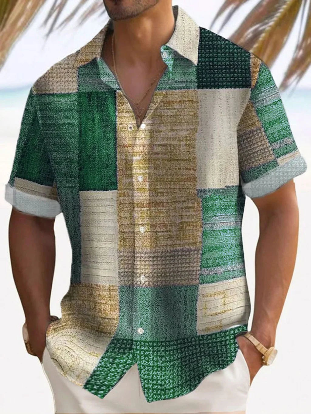 Afron | Color Block Short Sleeve Shirt with Camp Collar 2