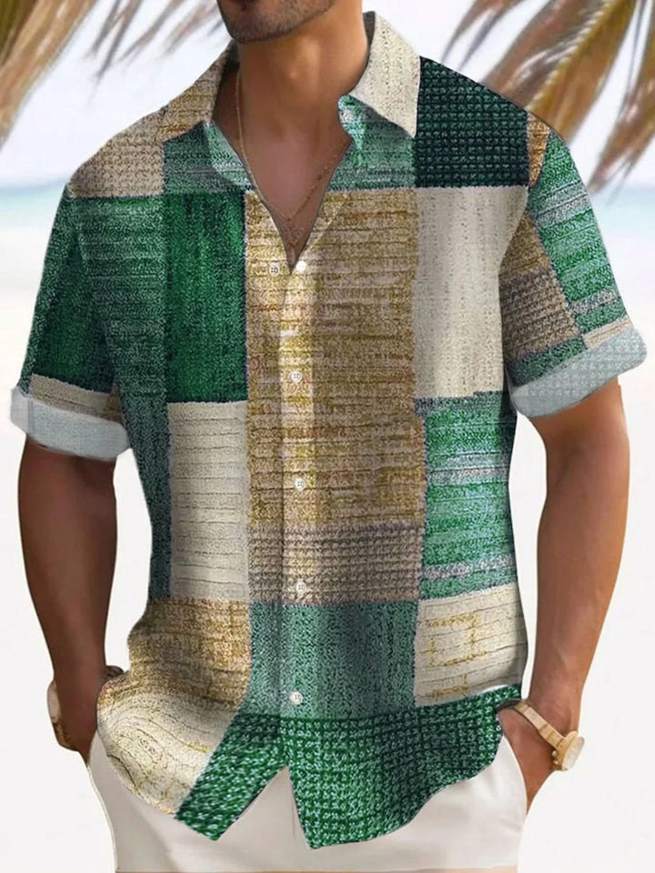 Afron | Color Block Short Sleeve Shirt with Camp Collar 2