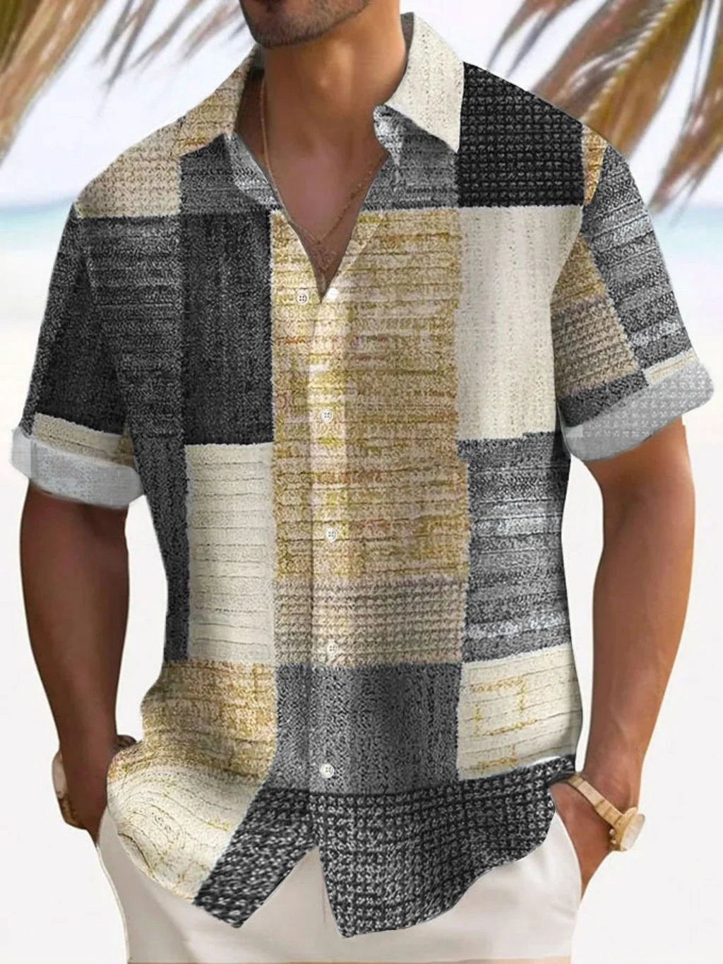 Afron | Color Block Short Sleeve Shirt with Camp Collar 3