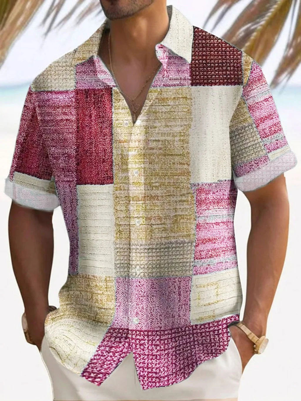 Afron | Color Block Short Sleeve Shirt with Camp Collar 4