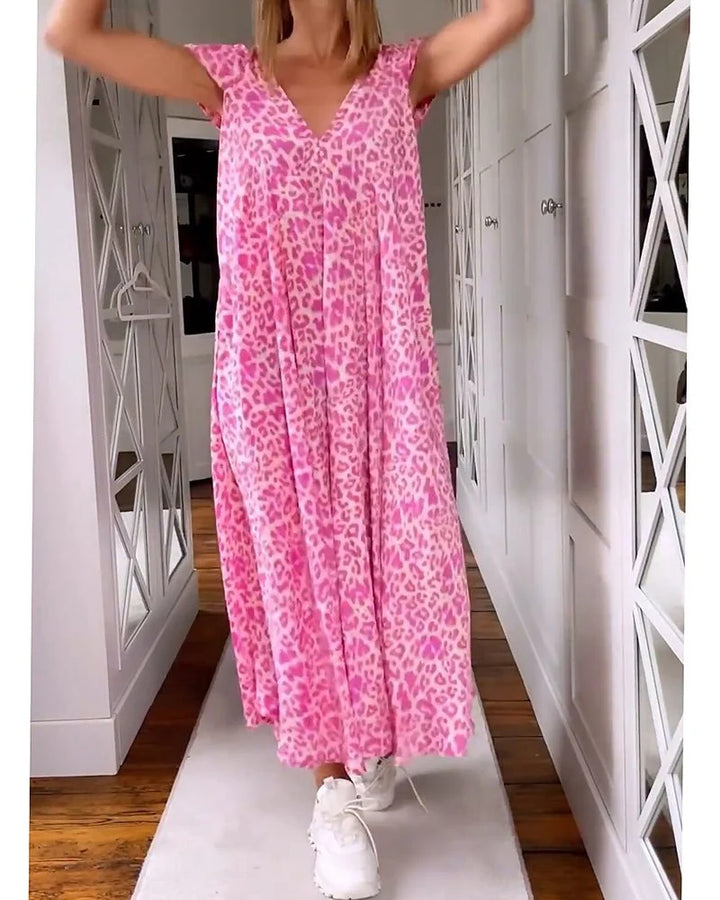 Alona | Leopard Print Maxi Dress with V Neckline 1