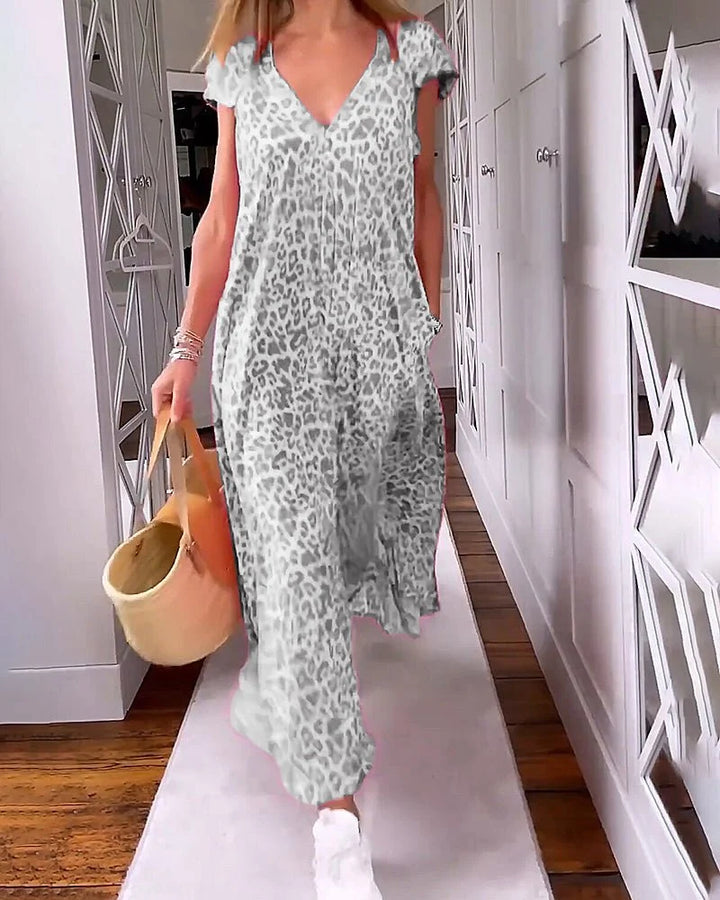 Alona | Leopard Print Maxi Dress with V Neckline 7