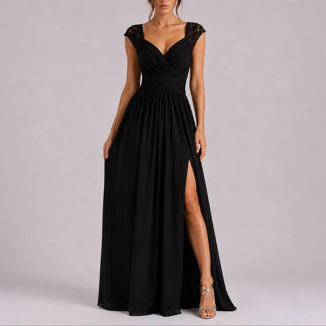 Amelie | Damen ärmelloses Maxikleid mit V-Ausschnitt, Spitze und Seitenschlitz 5