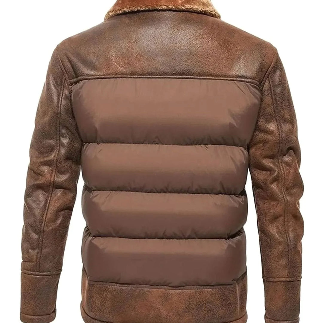Andreas | Herren Winter Pufferjacke mit Fellkragen Kunstleder-Ärmeln 2