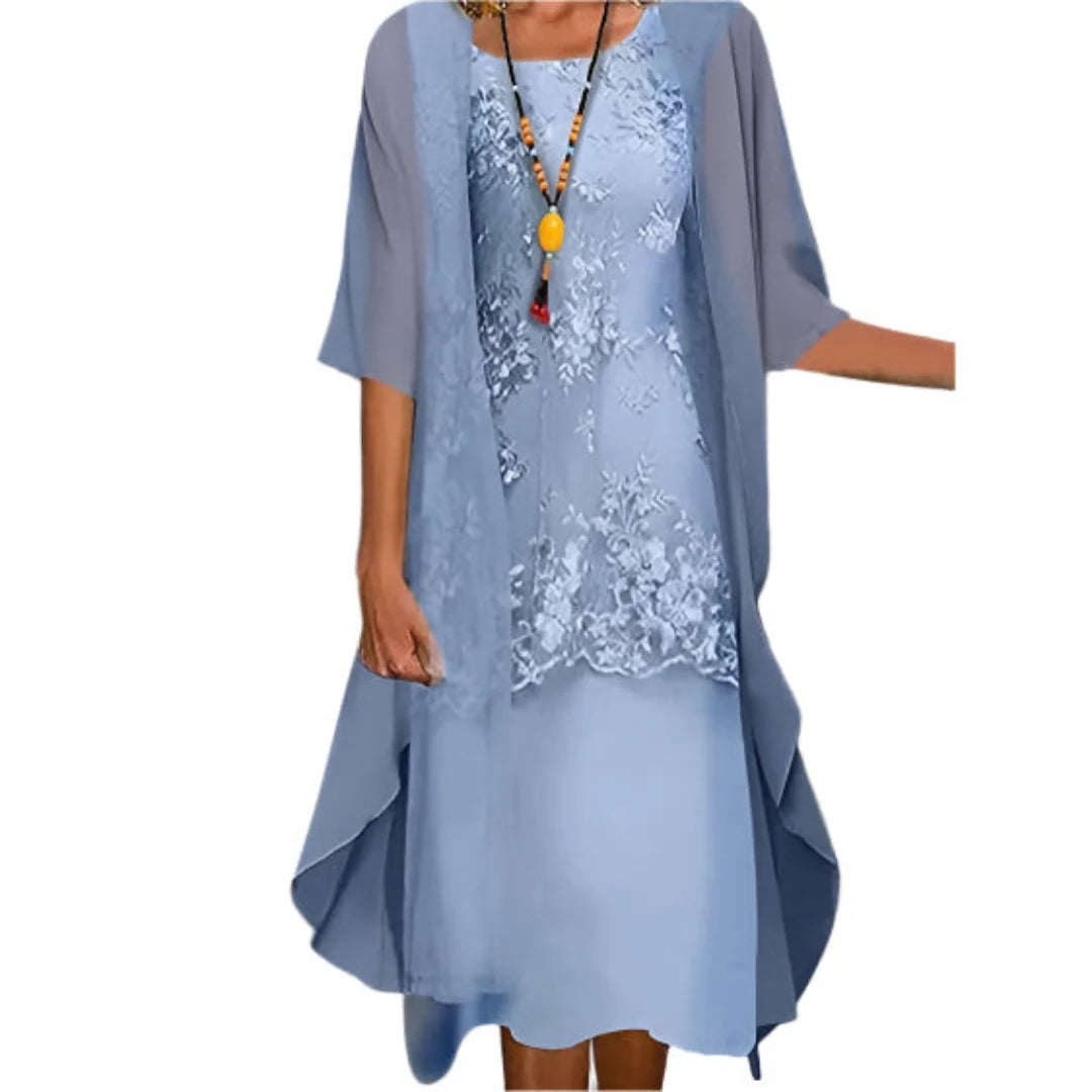 Annika | Damen Hochzeitsgast Kleid Fließendes Midi Kleid mit Transparenten Ärmeln 0