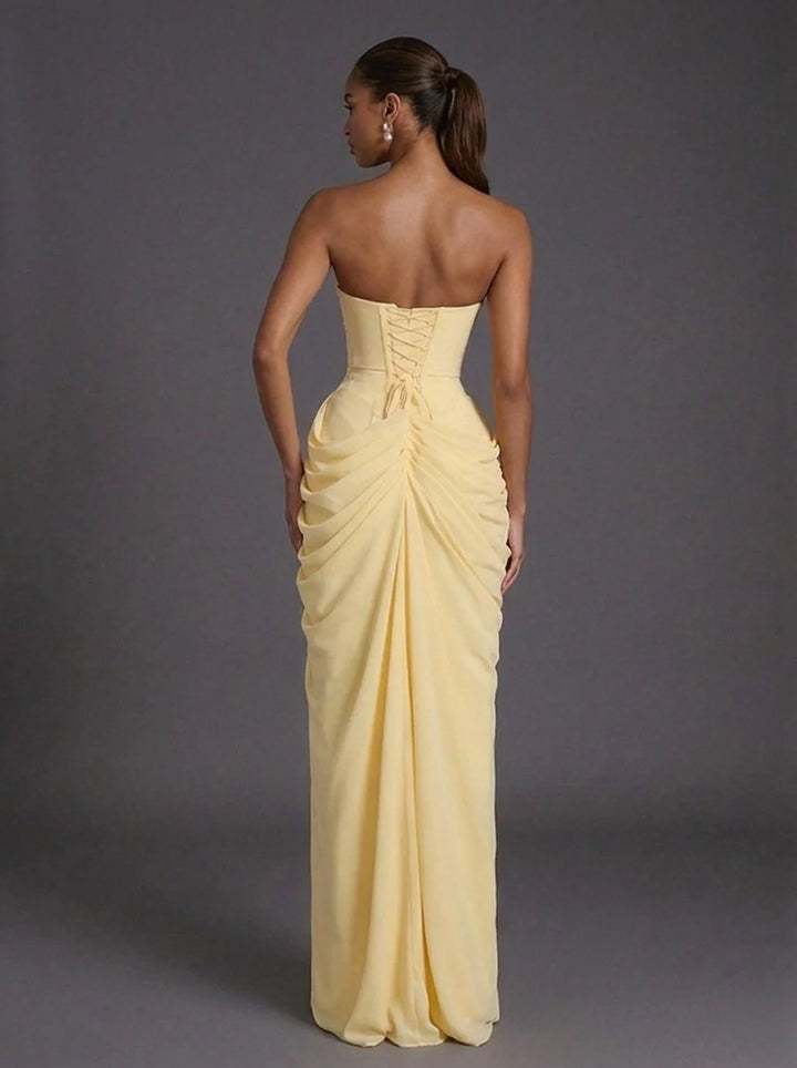 Annika | Damen Trägerlos Korsett Gerafft Maxi Hochzeitsgast Kleid 3