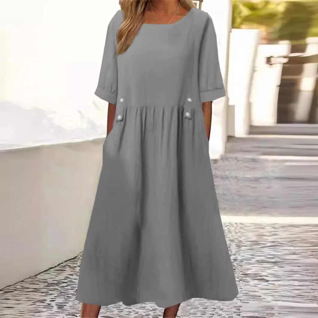 Ayra | Summer Dress with Gathered Skirt and Cuffed Sleeves 0