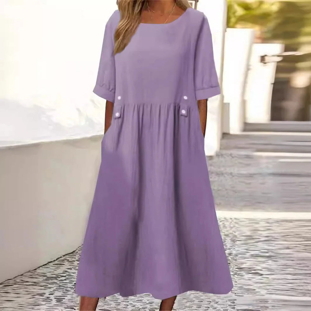 Ayra | Summer Dress with Gathered Skirt and Cuffed Sleeves 1