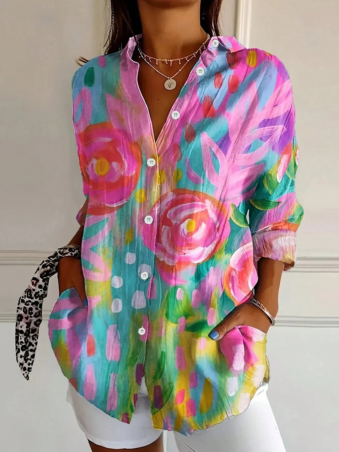 Blouse | Abstract Print Button-Front Top 0