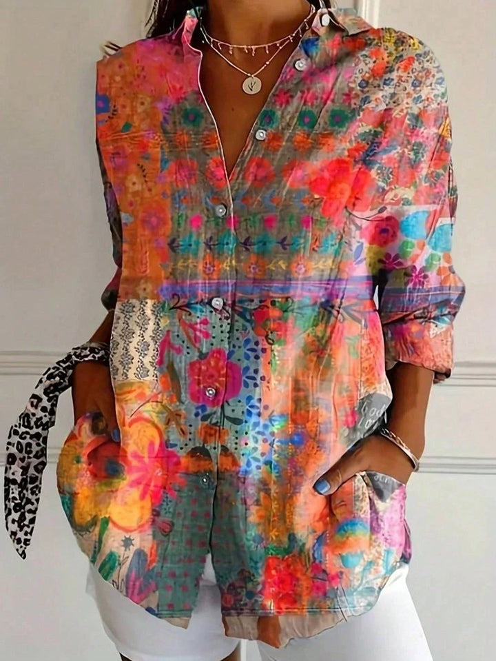Blouse | Abstract Print Button-Front Top 1