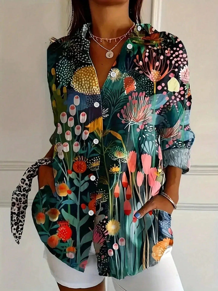 Blouse | Abstract Print Button-Front Top 2