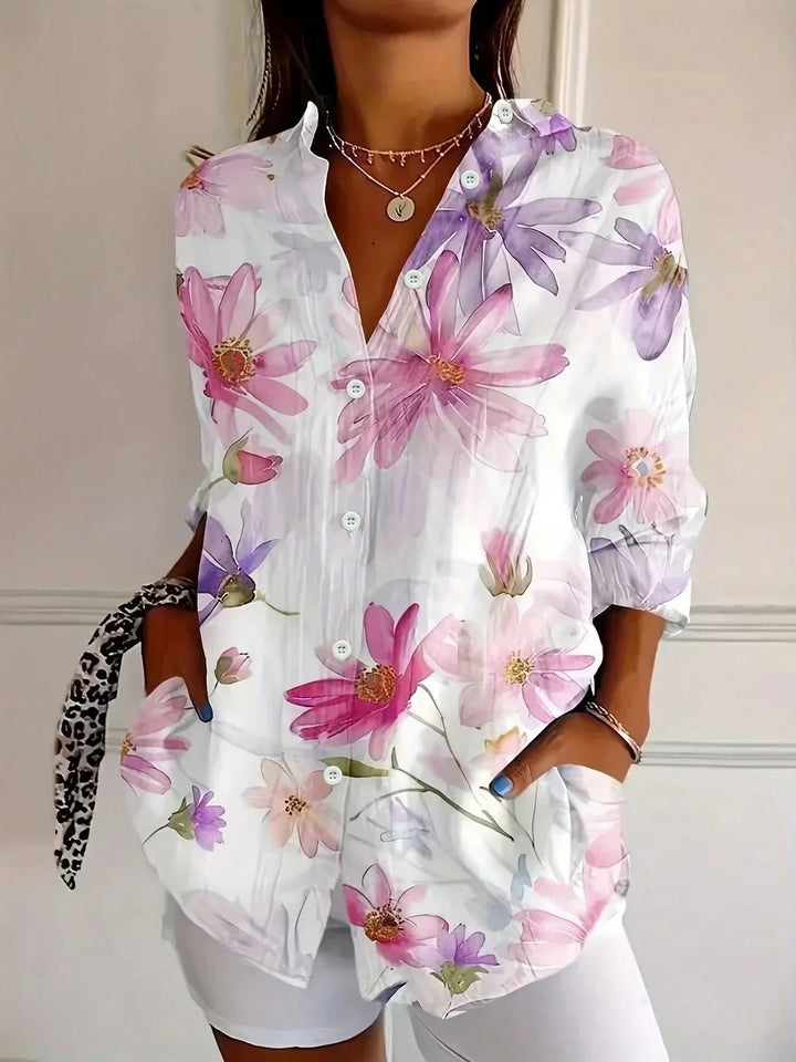 Blouse | Abstract Print Button-Front Top 3