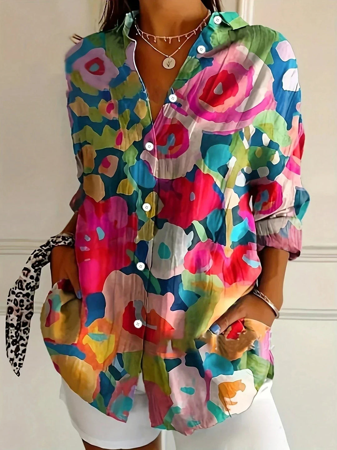 Blouse | Abstract Print Button-Front Top 4