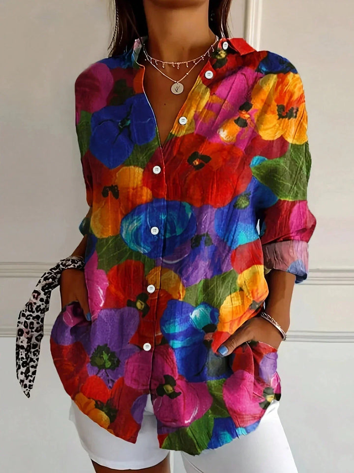 Blouse | Abstract Print Button-Front Top 5