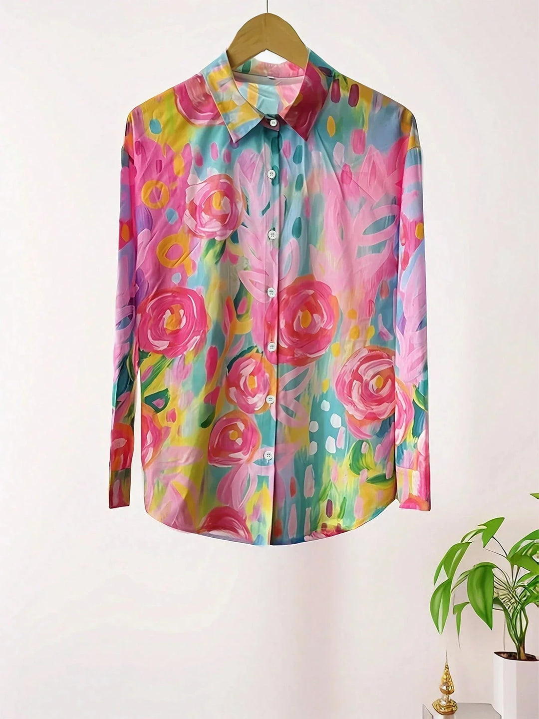 Blouse | Abstract Print Button-Front Top 6
