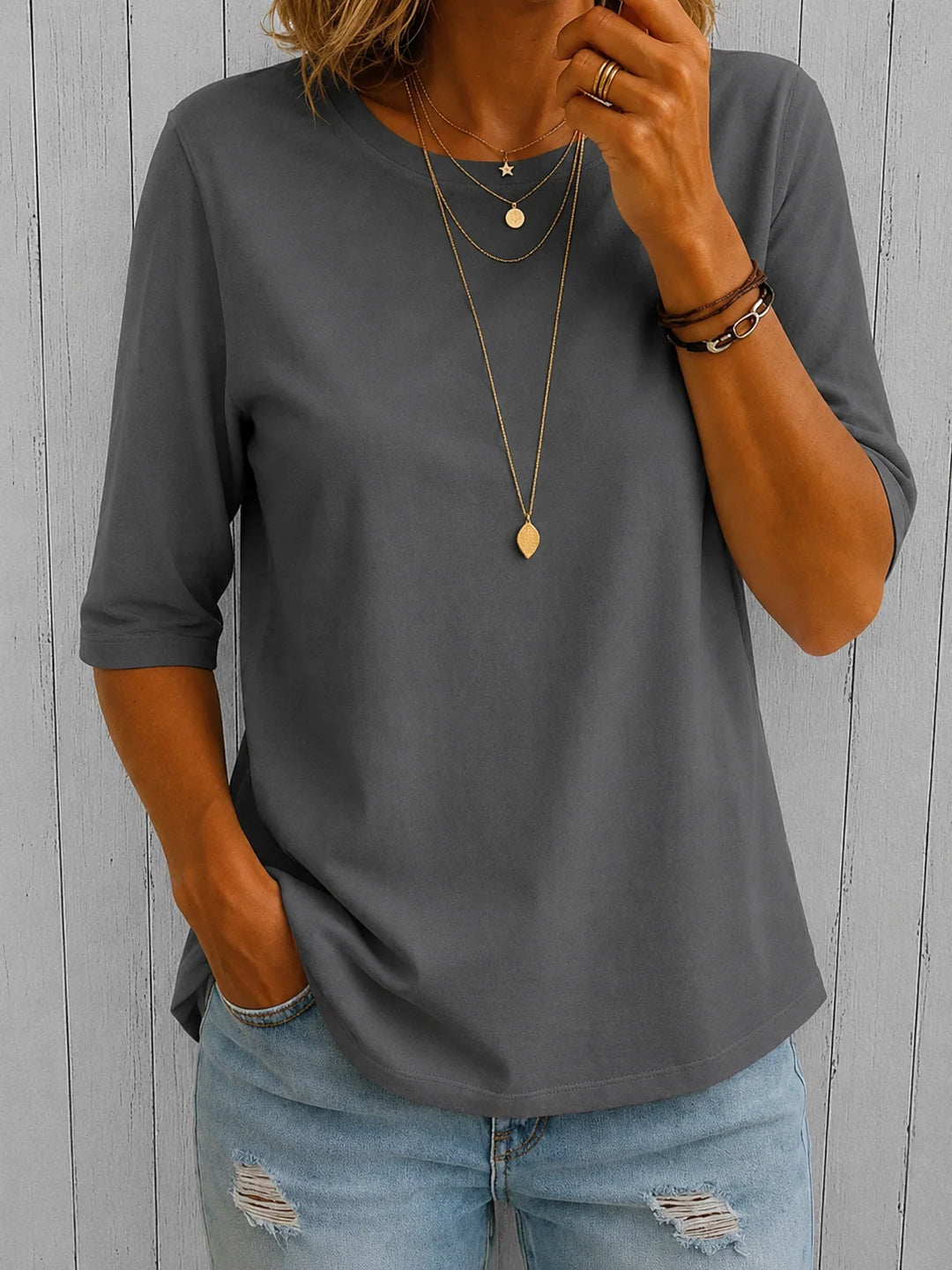 Celine | Half Sleeve T-Shirt with Curved Hem 0