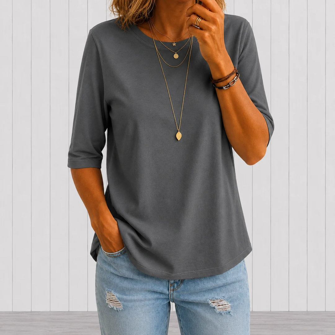 Celine | Half Sleeve T-Shirt with Curved Hem 1