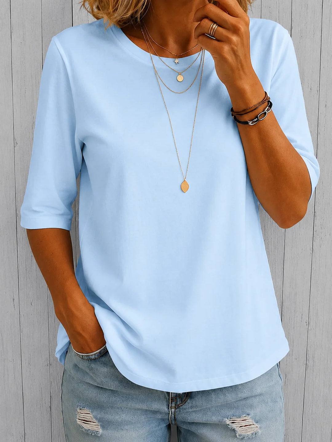 Celine | Half Sleeve T-Shirt with Curved Hem 3