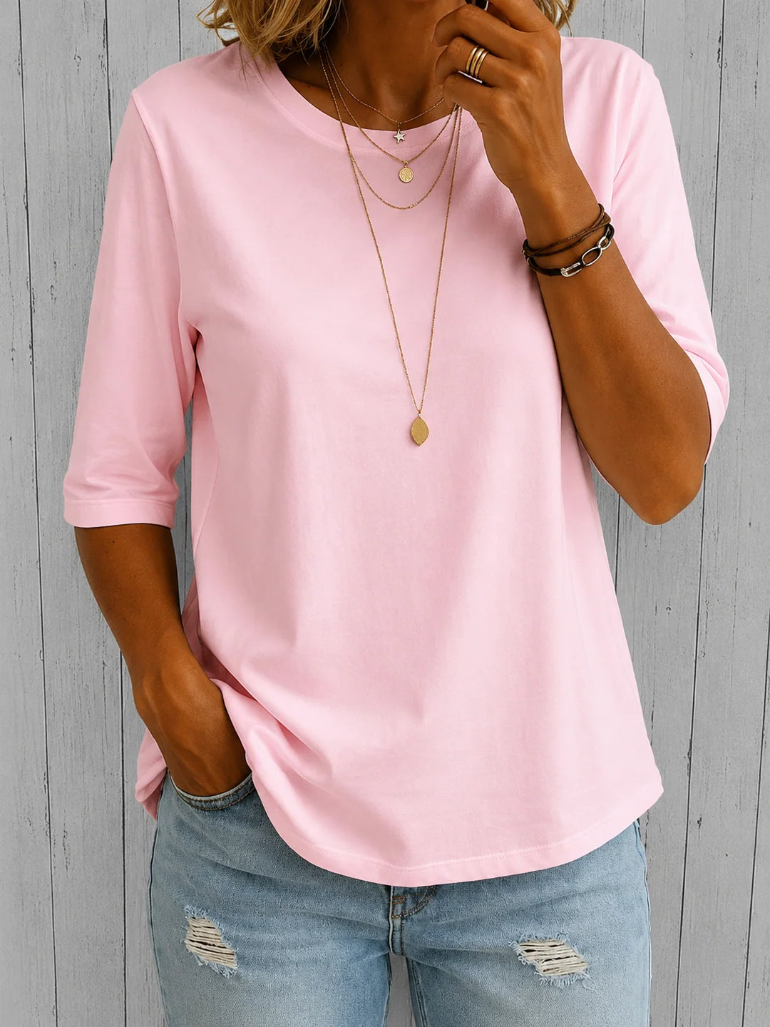 Celine | Half Sleeve T-Shirt with Curved Hem 5
