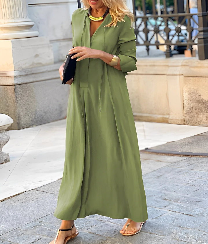 Christelle | Tie Front Maxi Dress with Three Quarter Sleeves 4