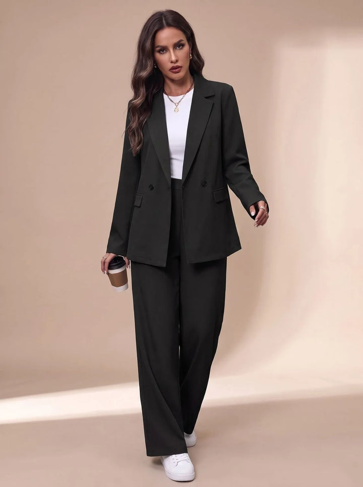 Clara | Women's Tailored Double-Breasted Pantsuit with Wide-Leg Trousers, Burgundy 4