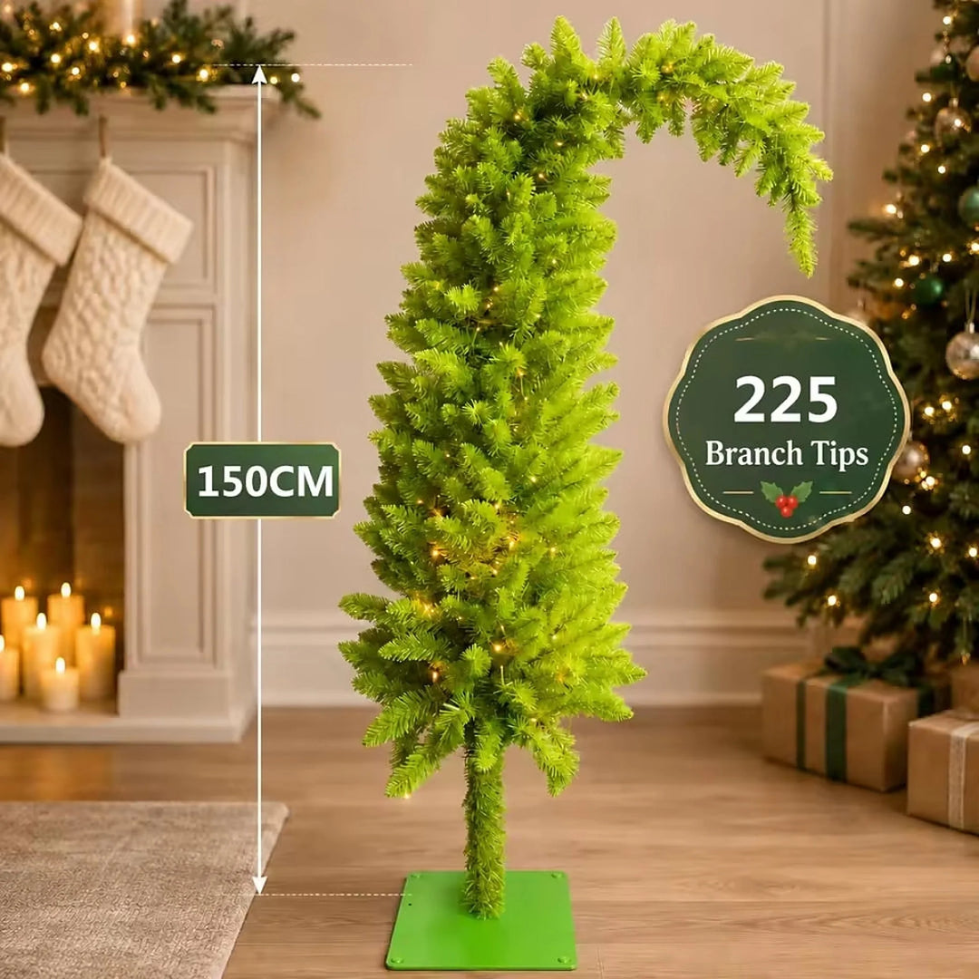 Curved Christmas Tree - Slim Whimsical Design with Full Branches and Metal Stand 2