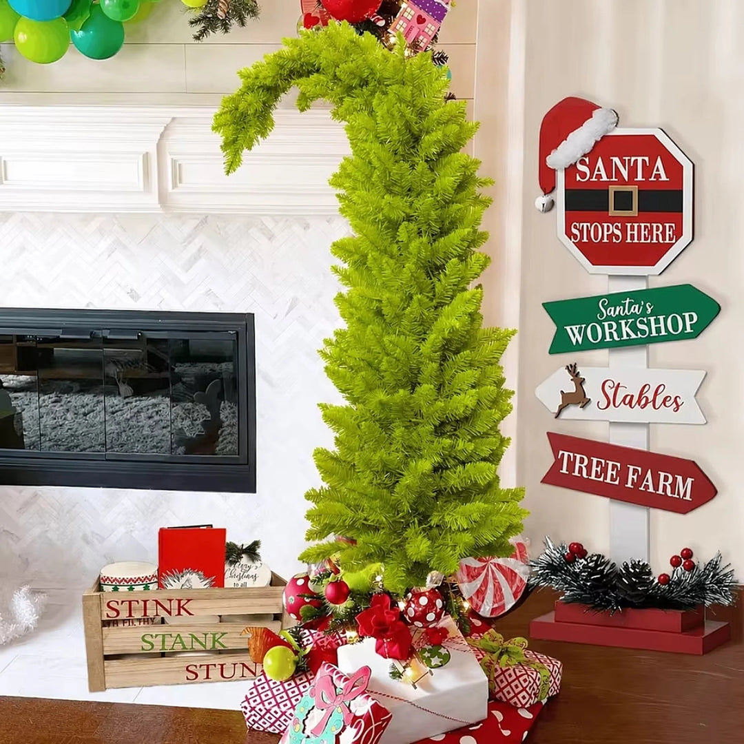 Curved Christmas Tree - Slim Whimsical Design with Full Branches and Metal Stand 3