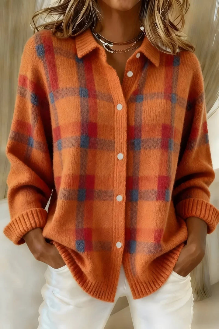 Damen Karo Strickjacke 2
