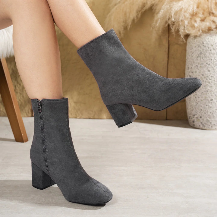 Damen Stiefeletten mit Blockabsatz und Reißverschluss 13