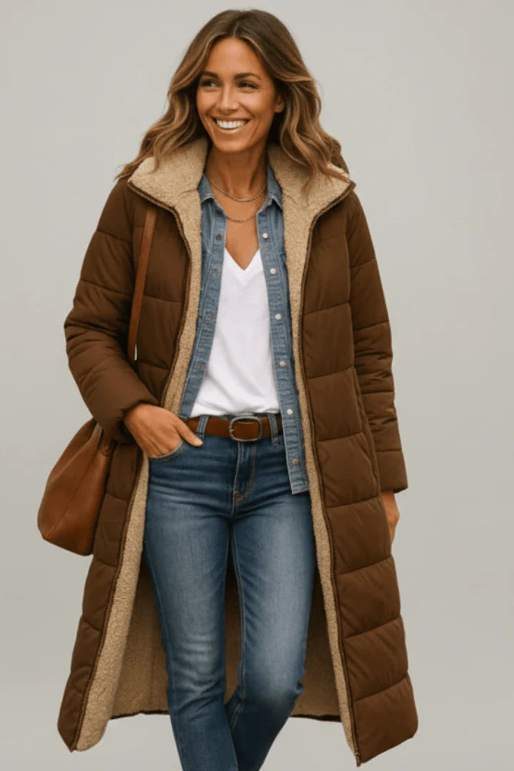 Damen lange Pufferjacke mit Kapuze 8