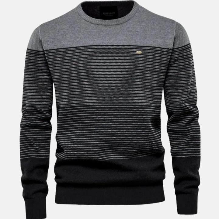 Dominik | Herren Strickpullover Rundhals Streifen-Farbverlauf Langarm 2