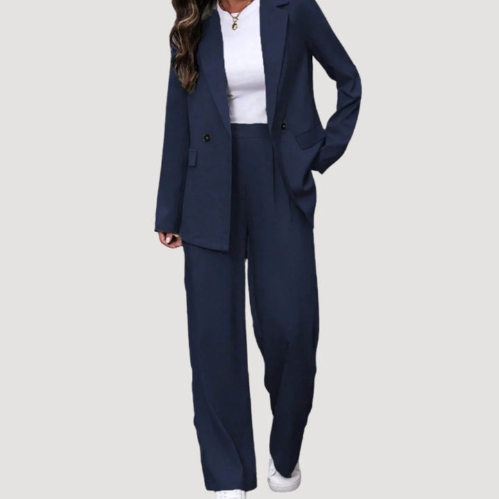 Emilia | Damen Taillierter Zweireihiger Hosenanzug mit Weiter Hose 11
