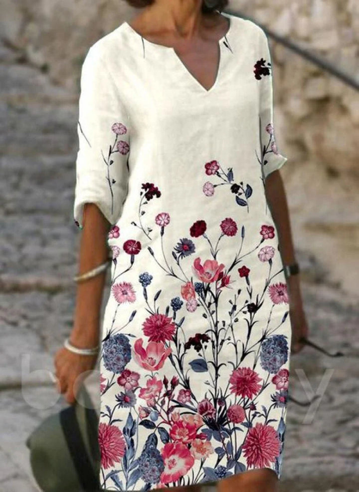Frida | Floral Dress with Notch Neck 0