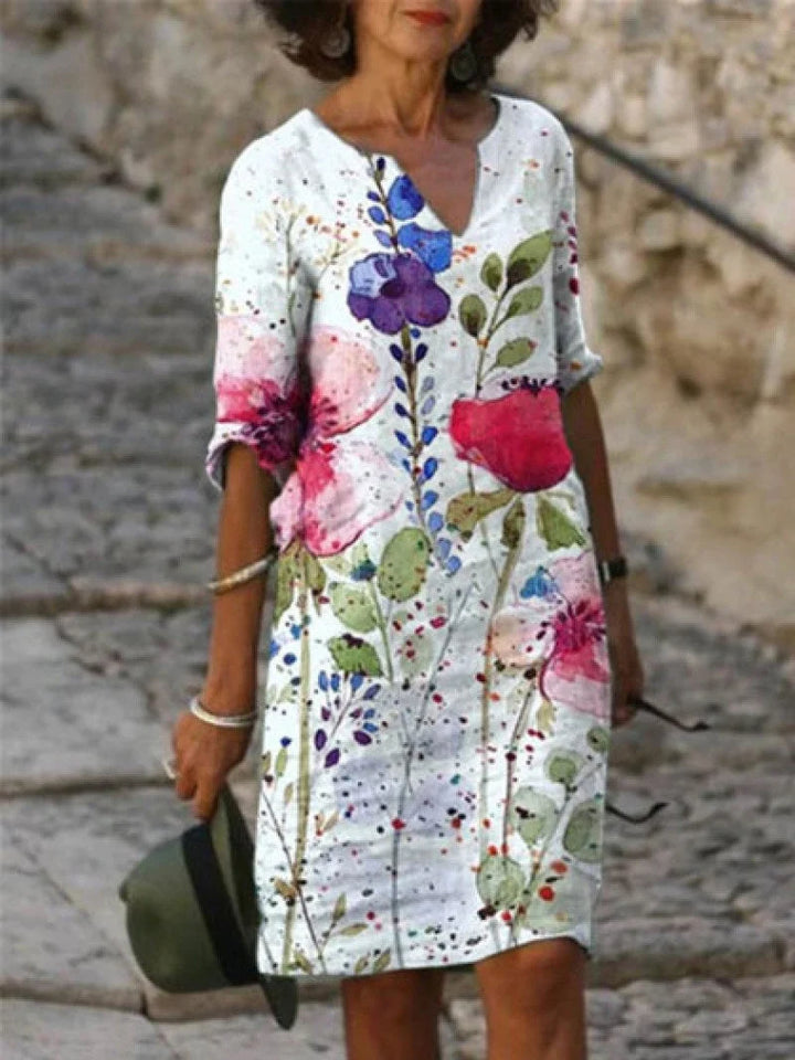 Frida | Floral Dress with Notch Neck 1