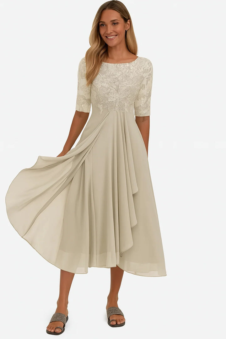 Greta | Damen Herbst A Linie Midi Kleid 0