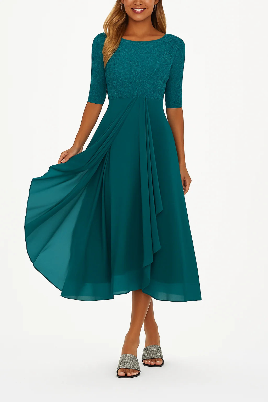 Greta | Damen Herbst A Linie Midi Kleid 5