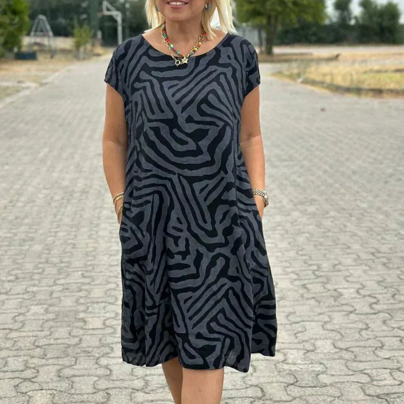 Hallie | Boho Print Summer Dress with Round Neck 0