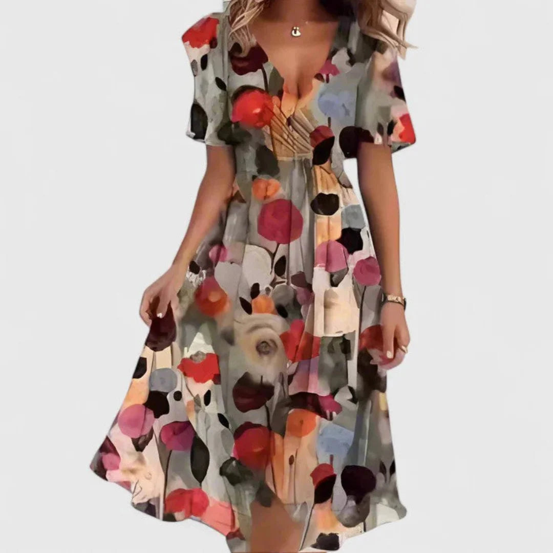 Helga | Damen Blumen V-Ausschnitt Midi Kleid 4