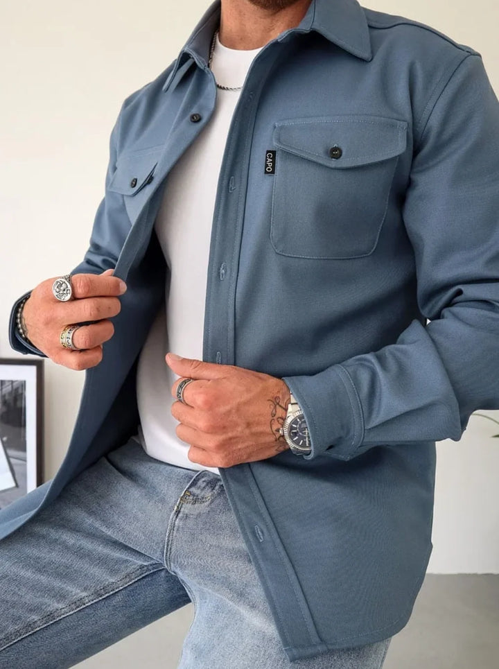 Herren Hemdjacke mit Knopfleiste Brusttaschen lässig 2