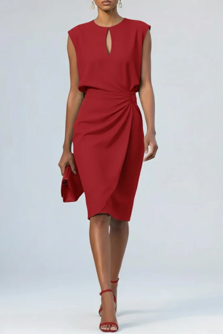 Katharina | Damen Midi-Kleid mit Schlüsselloch-Ausschnitt und Raffung 5