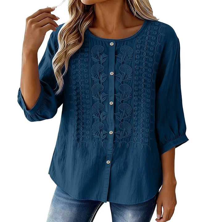 Liesl | Embroidered Button Down Blouse with Round Neck 10