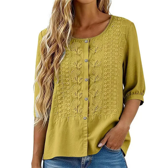 Liesl | Embroidered Button Down Blouse with Round Neck 11