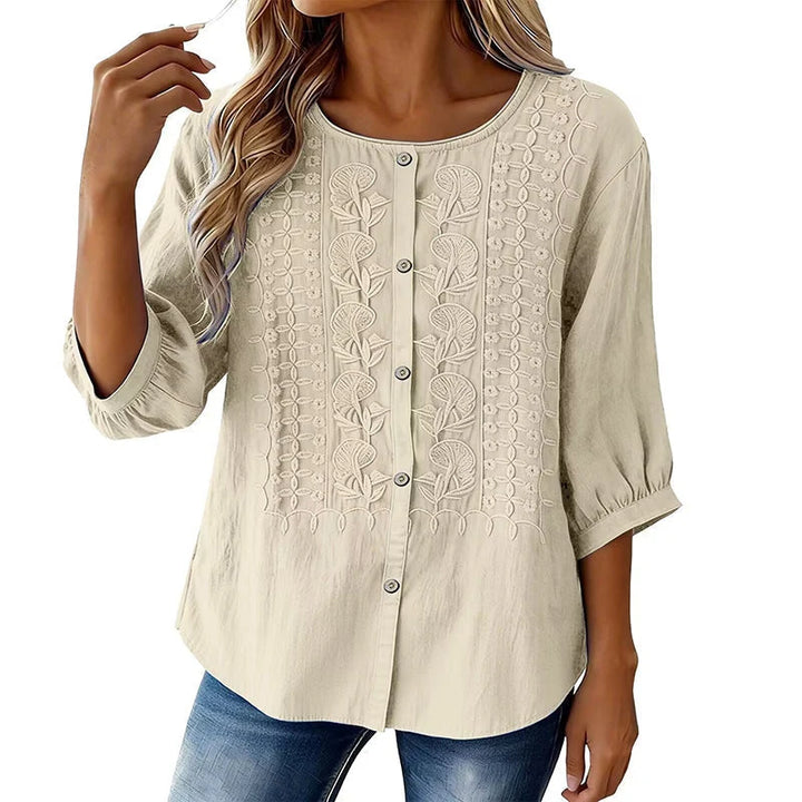 Liesl | Embroidered Button Down Blouse with Round Neck 12