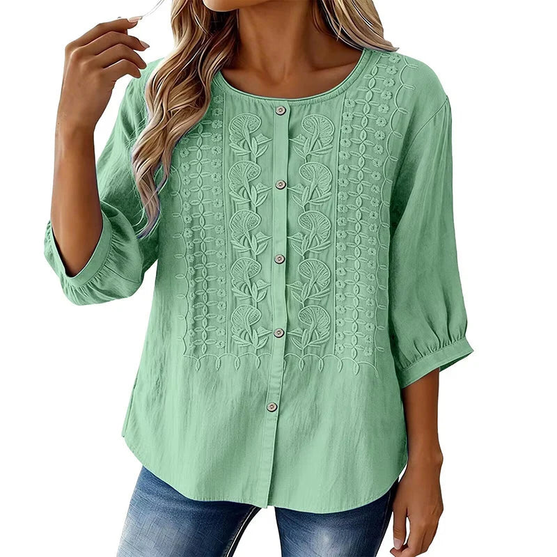 Liesl | Embroidered Button Down Blouse with Round Neck 2
