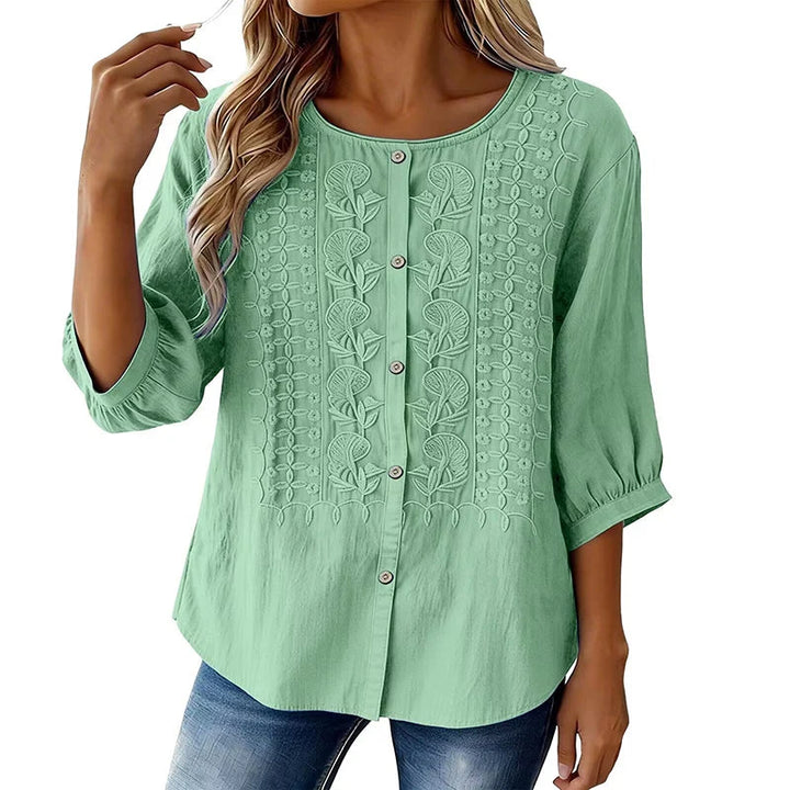 Liesl | Embroidered Button Down Blouse with Round Neck 2