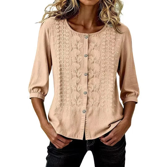 Liesl | Embroidered Button Down Blouse with Round Neck 3