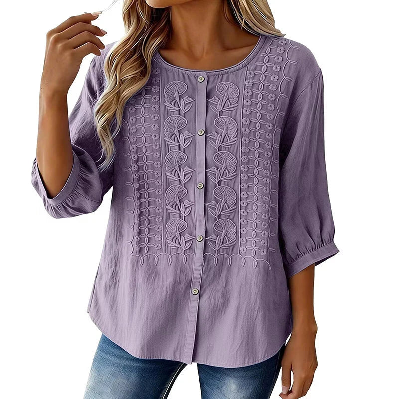 Liesl | Embroidered Button Down Blouse with Round Neck 4