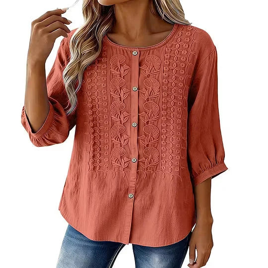 Liesl | Embroidered Button Down Blouse with Round Neck 7