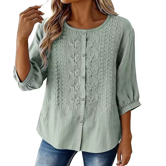 Liesl | Embroidered Button Down Blouse with Round Neck 8